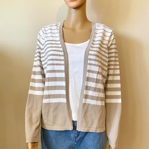 Calvin Klein White & Tan Stripe Open Cardigan Sweater